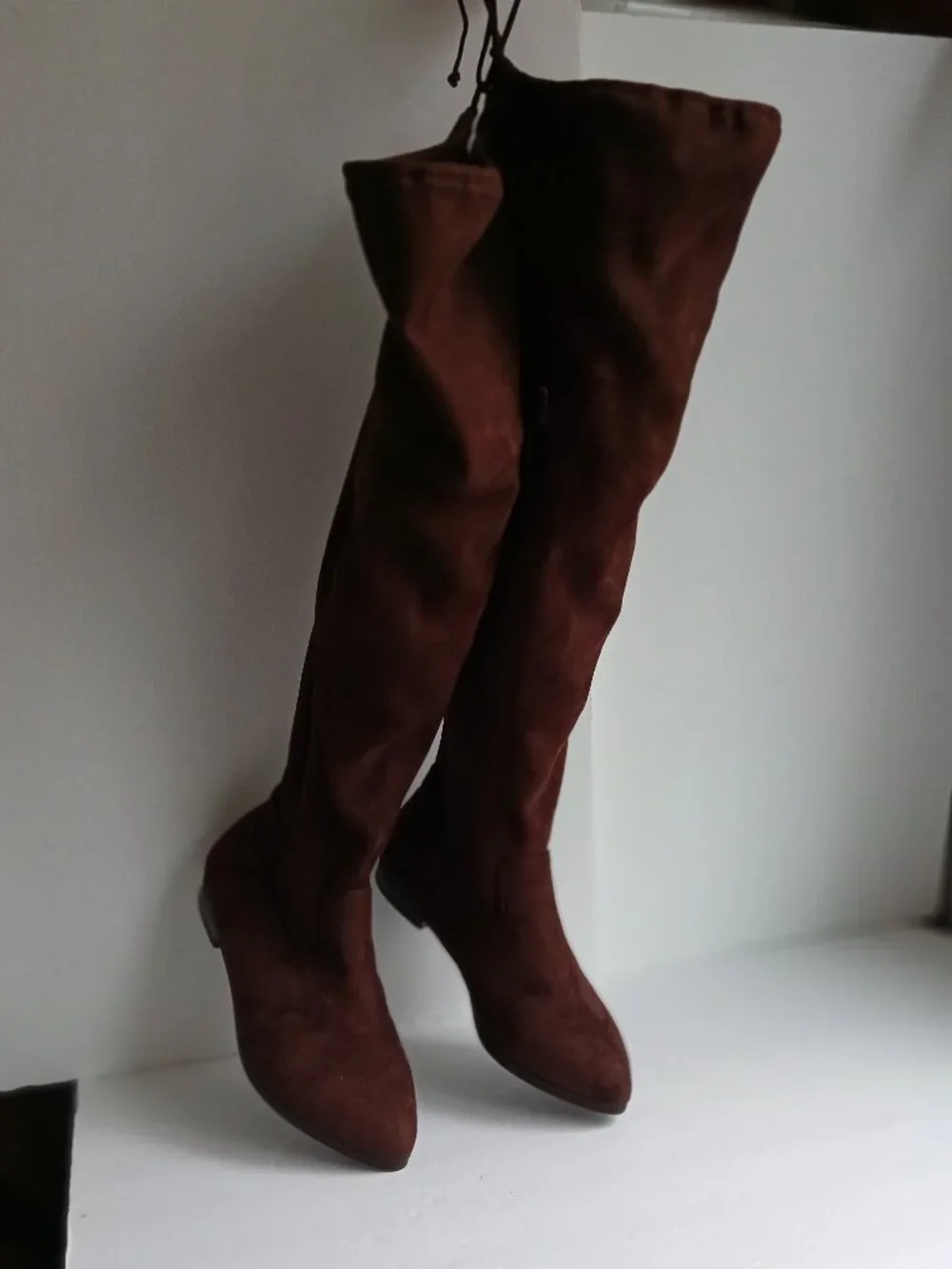 Brown Suede Wide Calf Flat Over the Knee Boot Side Zip TieTop NWOB Sz8.5 WW